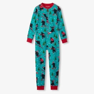 Little Blue House Kids Wild Winter Ski Black Bear Unisex Teal Footless Onesie 4T